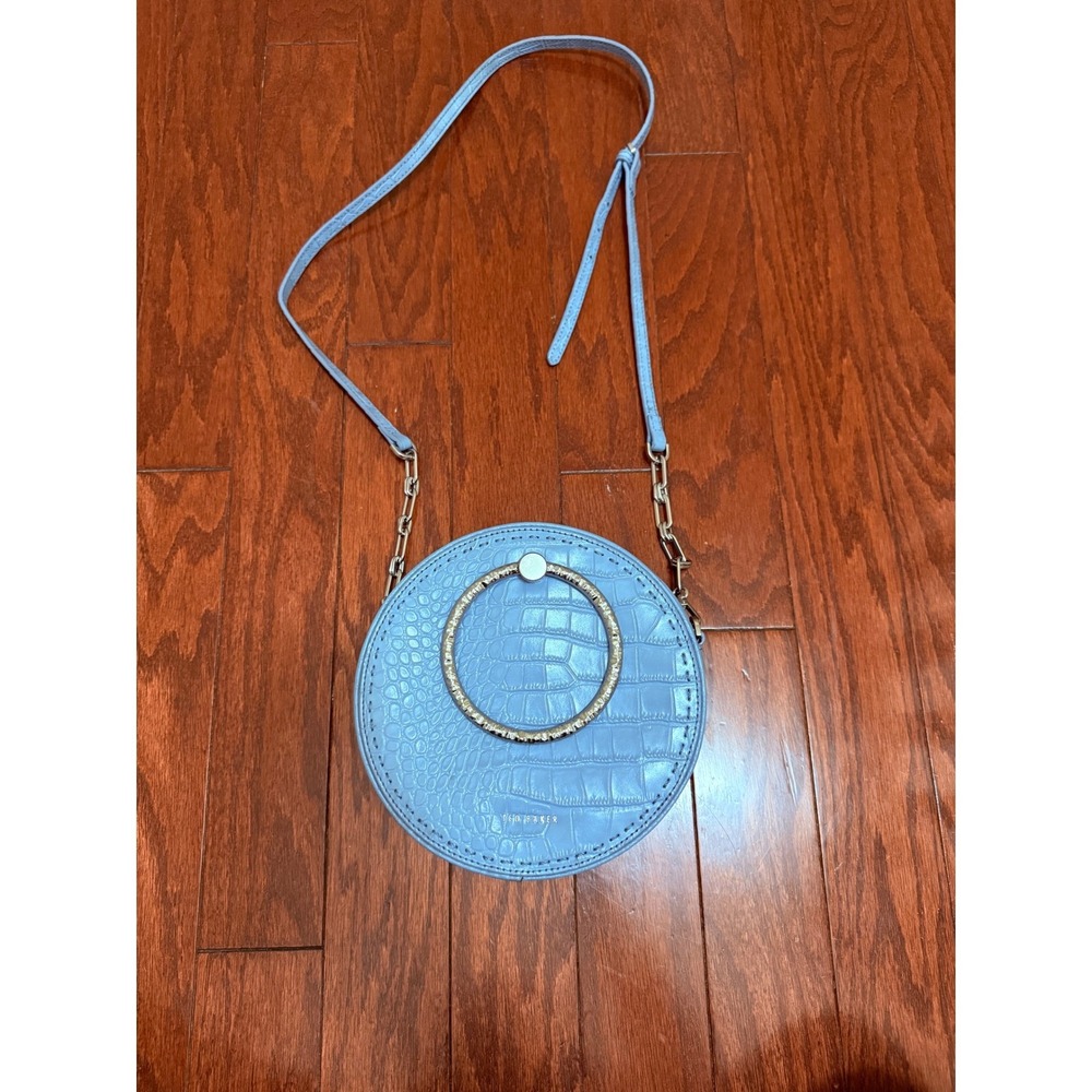 Ted Baker London Light Blue Croc Embossed Leather Round Crossbody Bag